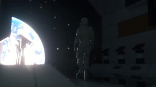 Videohive - Astronaut Walking in Futuristic Spaceship Scifi Shuttle Corridor - 33022326