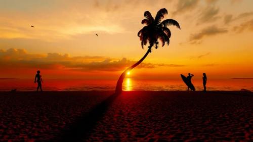 Videohive - Sea Sunset View and People on the Beach - 33030316