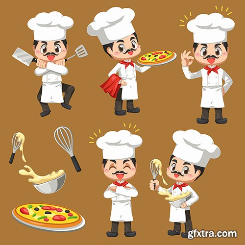 Chef man making bakery cartoon character illustrations