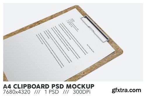A4 Wooden Clipboard PSD Mockup