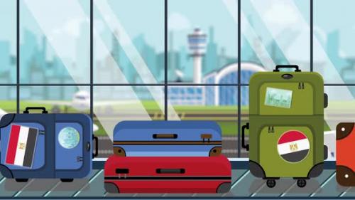Videohive - Suitcases with Egyptian Flag Stickers on Baggage Carousel - 33039225