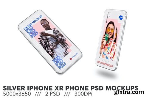 Silver iPhone XR Phone PSD Mockups