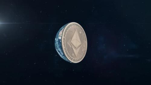 Videohive - Ethereum - Planet Earth Rotating to Reveal Cryptocurrency Coin - 33051345