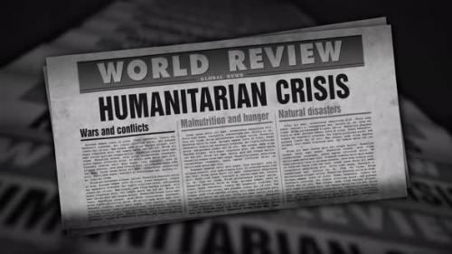 Videohive - Humanitarian crisis news, famine and hunger disaster retro newspaper printing press - 33061491
