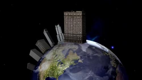 Videohive - Animation of large skyscrapers in space on planet Earth - 33063269