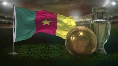 Videohive - Cameroon Flag With Football And Cup Background Loop - 33064173
