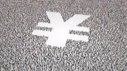 Videohive - Crowd Of People Leaving Out A Yuan Symbol - 23379436