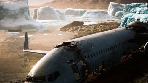 Videohive - Old Broken Plane on the Beach of Iceland - 33100541