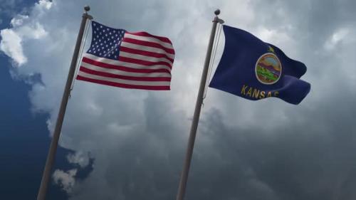 Videohive - Waving Flags Of The United States And The Kansas State Flag 2K - 33124304