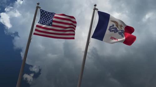 Videohive - Waving Flags Of The United States And The Iowa State Flag 4K - 33124309