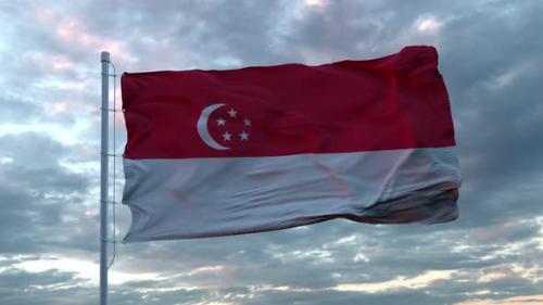 Videohive - Realistic flag of Singapore waving in the wind against deep dramatic sky - 33166876