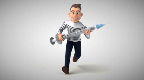 Videohive - Fun 3D cartoon character running with a syringe - 33175378
