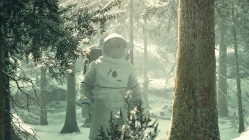 Videohive - Astronaut Exploring Forest in Snow - 33166626