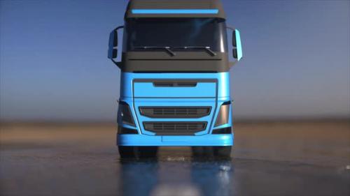 Videohive - Blue truck, trailer on the road, highway. Transports, logistics shipping concept - 33166884