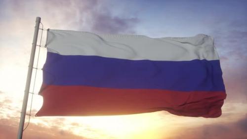 Videohive - National Flag of Russia Waving in the Wind Against Beautiful Sky - 33178621
