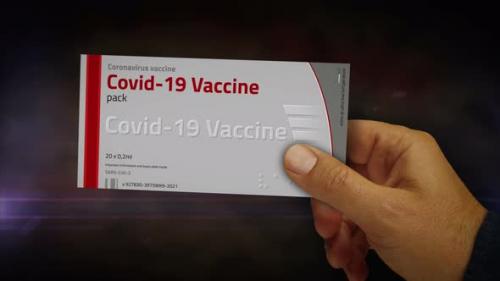 Videohive - Covid Vaccine doses box in hand abstract concept rendering - 33188403