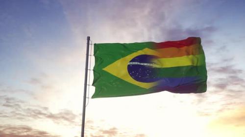 Videohive - Waving national flag of Brazil and LGBT rainbow flag background - 33166881