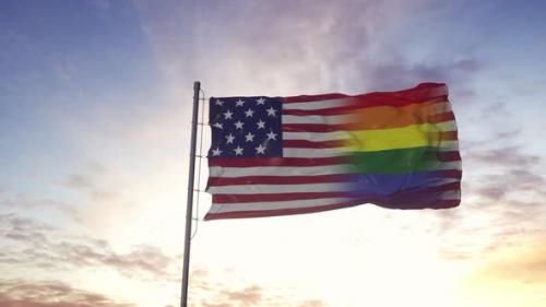 Videohive - Waving national flag of USA and LGBT rainbow flag background - 33166885
