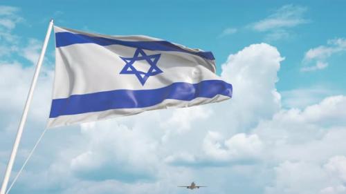 Videohive - Commercial Airplane Landing Behind the Israeli Flag - 33223955