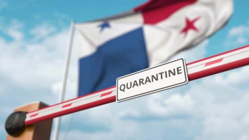 Videohive - Barrier with QUARANTINE Sign Being Open with Flag of Panama - 33223971