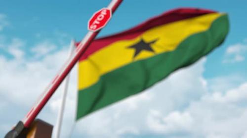 Videohive - Closing Boom Barrier with Stop Sign at Flag of Ghana - 33223976