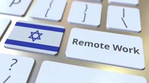 Videohive - Remote Work Text and Flag of Israel on the Computer Keyboard - 33224018