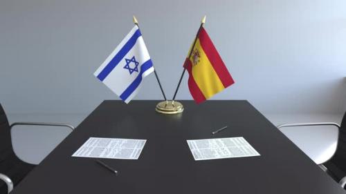 Videohive - Flags of Israel and Spain on the Table - 33226879