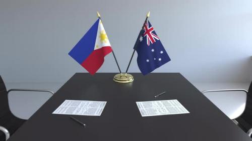Videohive - Flags of the Philippines and Australia and Papers on the Table - 33226885