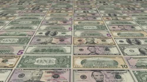 Videohive - Animated background showing a large set of US Dollar banknotes sliding by - 33227156