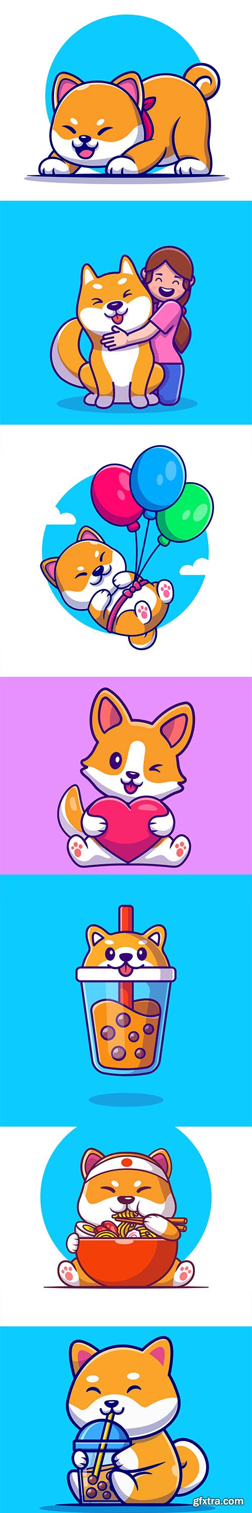 Cute shiba inu dog cartoon illustration set vol 2