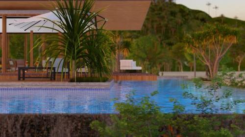 Videohive - Cocktail Glass On Wood Table With Swimming Pool - 33237824