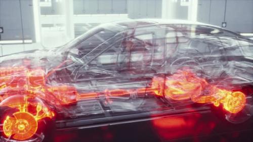 Videohive - Transparent Car with Engine in Laboratory - 33260354
