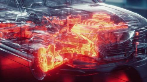 Videohive - Transparent Car with Engine in Laboratory - 33260374