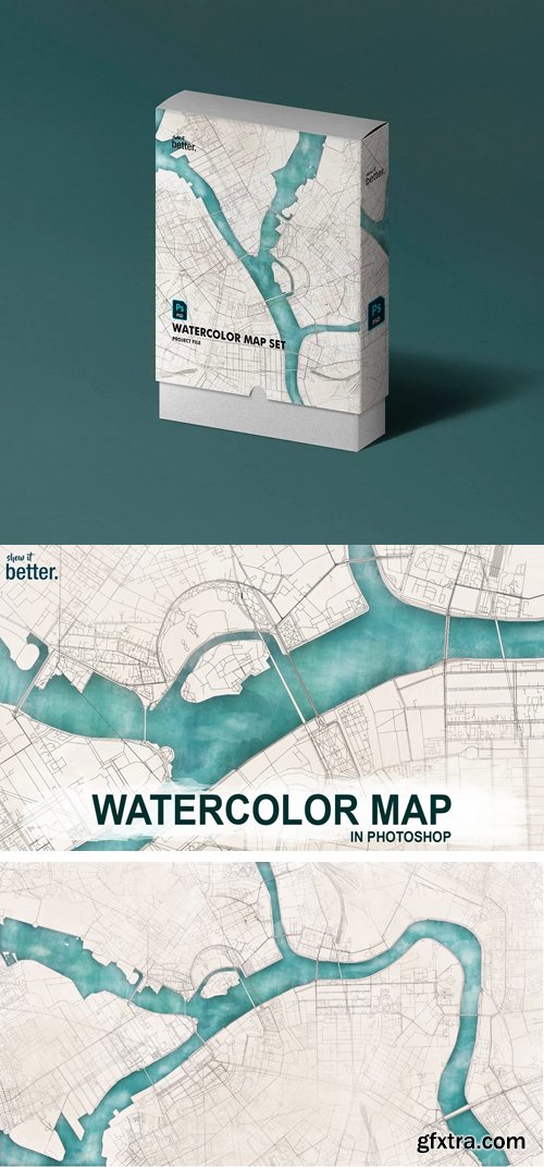 Watercolor Map - Photoshop Package [PSD/ABR/DXF]