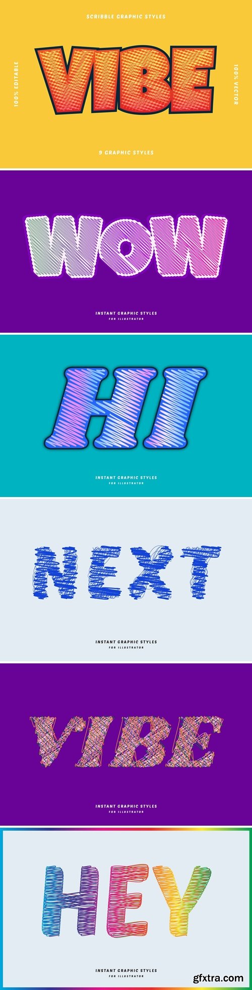 Multicolor Scribble Text Effects Set