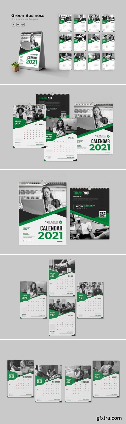 Green Business Calendar Portrait