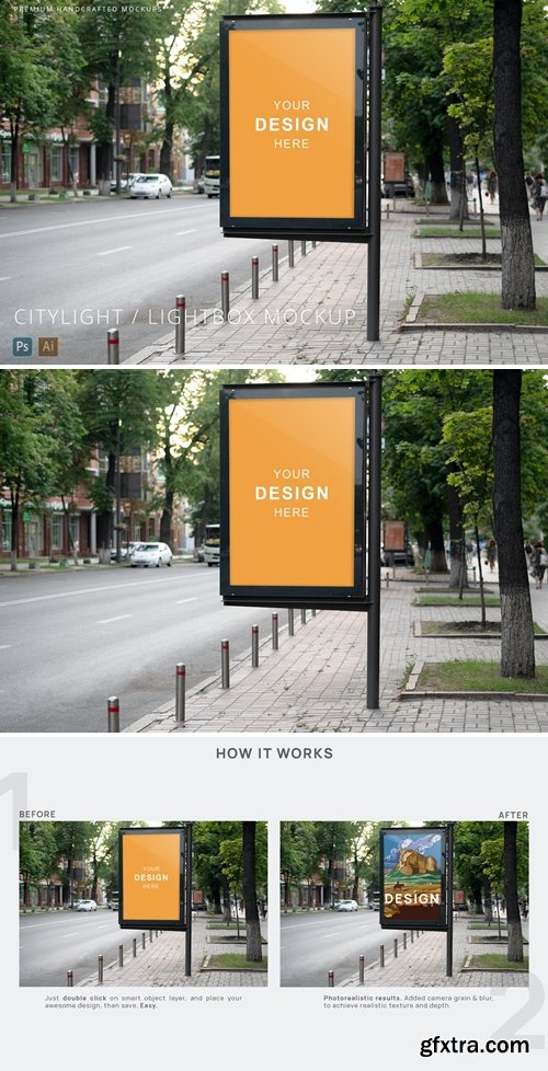 Citylight / Lightbox Poster on Street Photo Mockup