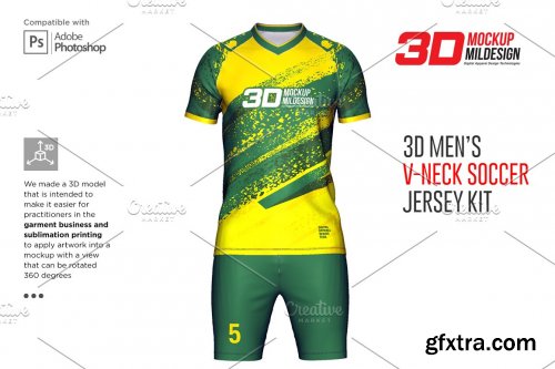 CreativeMarket - 3D Soccer Jersey V-Neck Kit Mockup 6198334