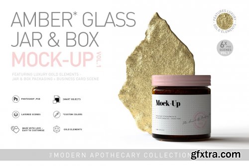 CreativeMarket - Amber Glass Jar & Box Mock-Up Vol.1 5233656