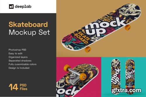 CreativeMarket - Skateboard Mockup Set 6216644