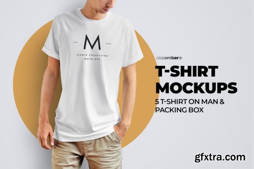 CreativeMarket - 5 Mockups T-Shirts & 2 Packing Boxes 6217613