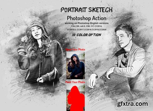 CreativeMarket - Portrait Sketch Photoshop Action 6176158