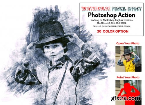 CreativeMarket - Watercolor Pencil Effect PS Action 6298931