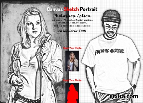 CreativeMarket - Canvas Sketch Portrait PS Action 5970167