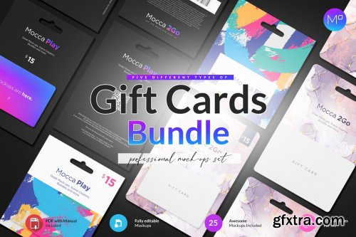 CreativeMarket - Gift Cards 5 Top Types 25xMockups 6258039