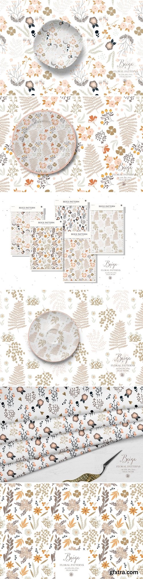 Beige floral patterns - vector set