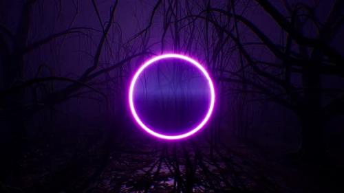 Videohive - Glowing Purple Neon Circle Light in the Dark Forest - 33280999