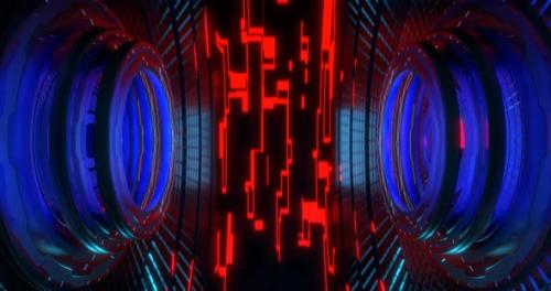 Videohive - Rotating futuristic rings in the interior with circuit board pattern, looped background. - 33316440