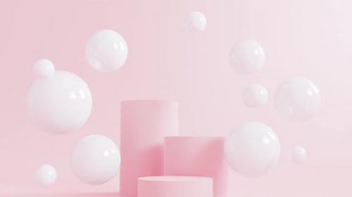 Videohive - Cylinder Podiums and Glass Bubbles on Pink Background - 33320312