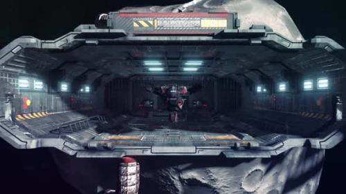 Videohive - Future Spaceship Leaving Asteroid Mining Facility - 33323521